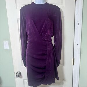 BCBGeneration dress BlackBerry, Mock‎ Neck Ruched Long Sleeve Size 16 # GY07D05